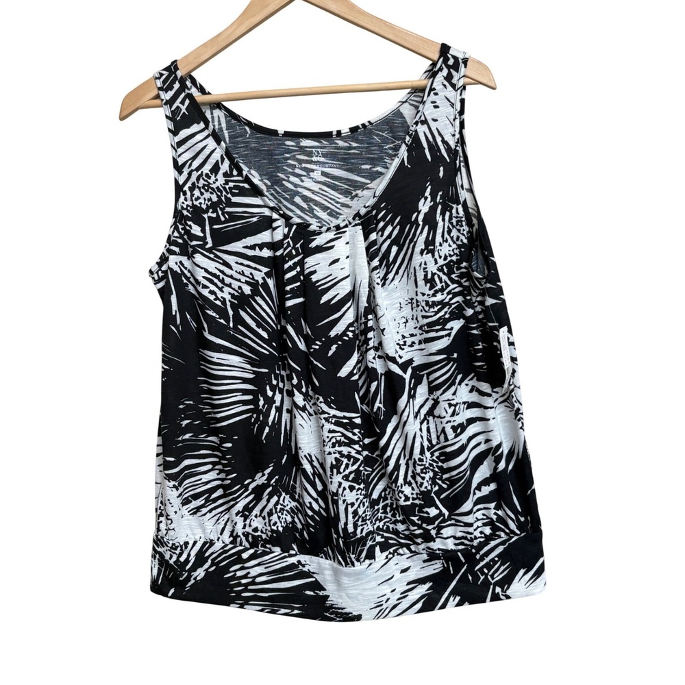 NWT New York & Company Black White Palm Print Sleeveless Blouse Top XL